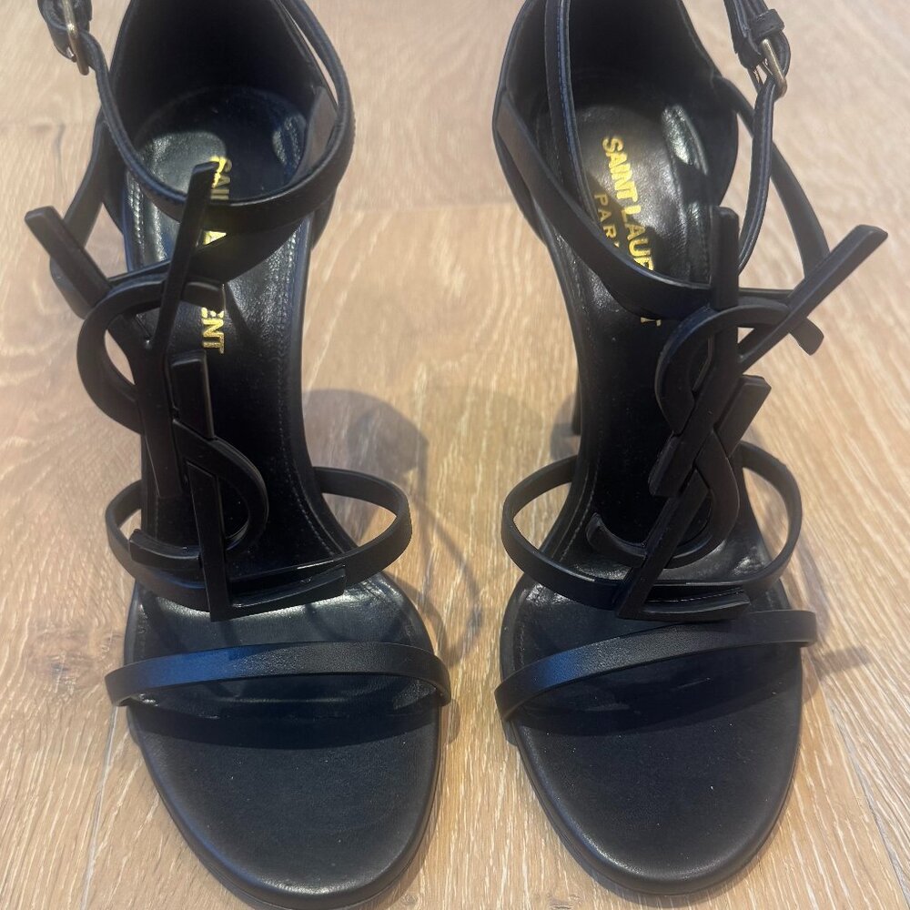 Auth Saint Laurent Cassandra Black Leather Sandals Women's Size: 7 | IT 37